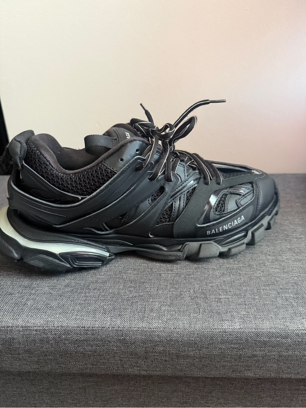 Balenciaga Men's Black and Gray Track-Style Sneaker